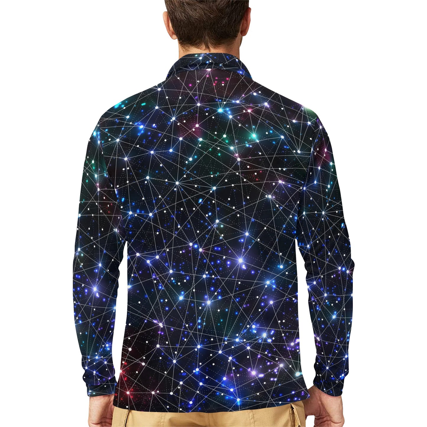 Cosmic Pattern Print Design 01 Long Sleeve Polo Shirt For Men's