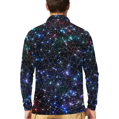 Cosmic Pattern Print Design 01 Long Sleeve Polo Shirt For Men's
