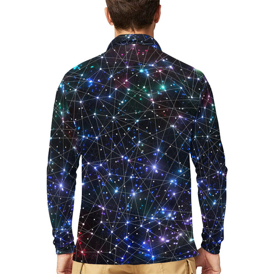Cosmic Pattern Print Design 01 Long Sleeve Polo Shirt For Men's