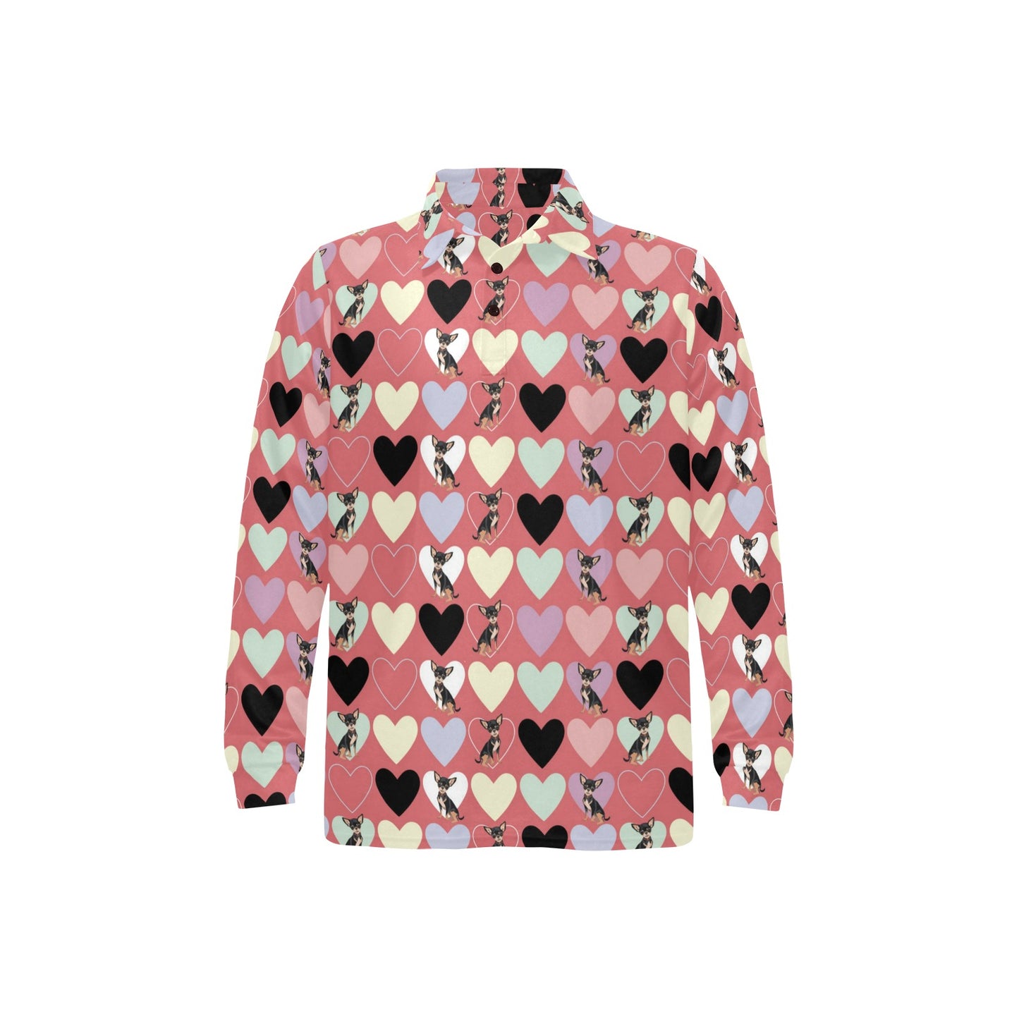 Chihuahua Pattern Print Design 01 Long Sleeve Polo Shirt For Men's