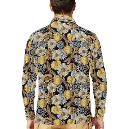 Steampunk Dragonfly Print Design LKS302 Long Sleeve Polo Shirt For Men's