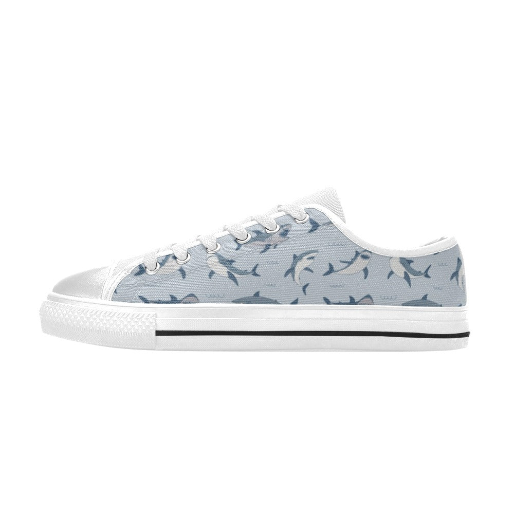 Shark Print Design LKS304 Women's White Low Top Shoes