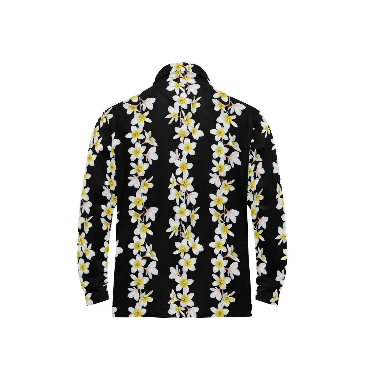 White Plumeria Pattern Print Design PM08 Long Sleeve Polo Shirt For Men's