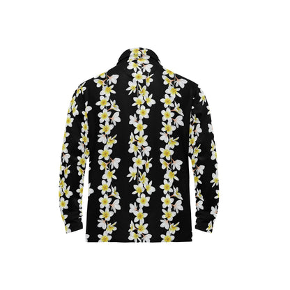 White Plumeria Pattern Print Design PM08 Long Sleeve Polo Shirt For Men's