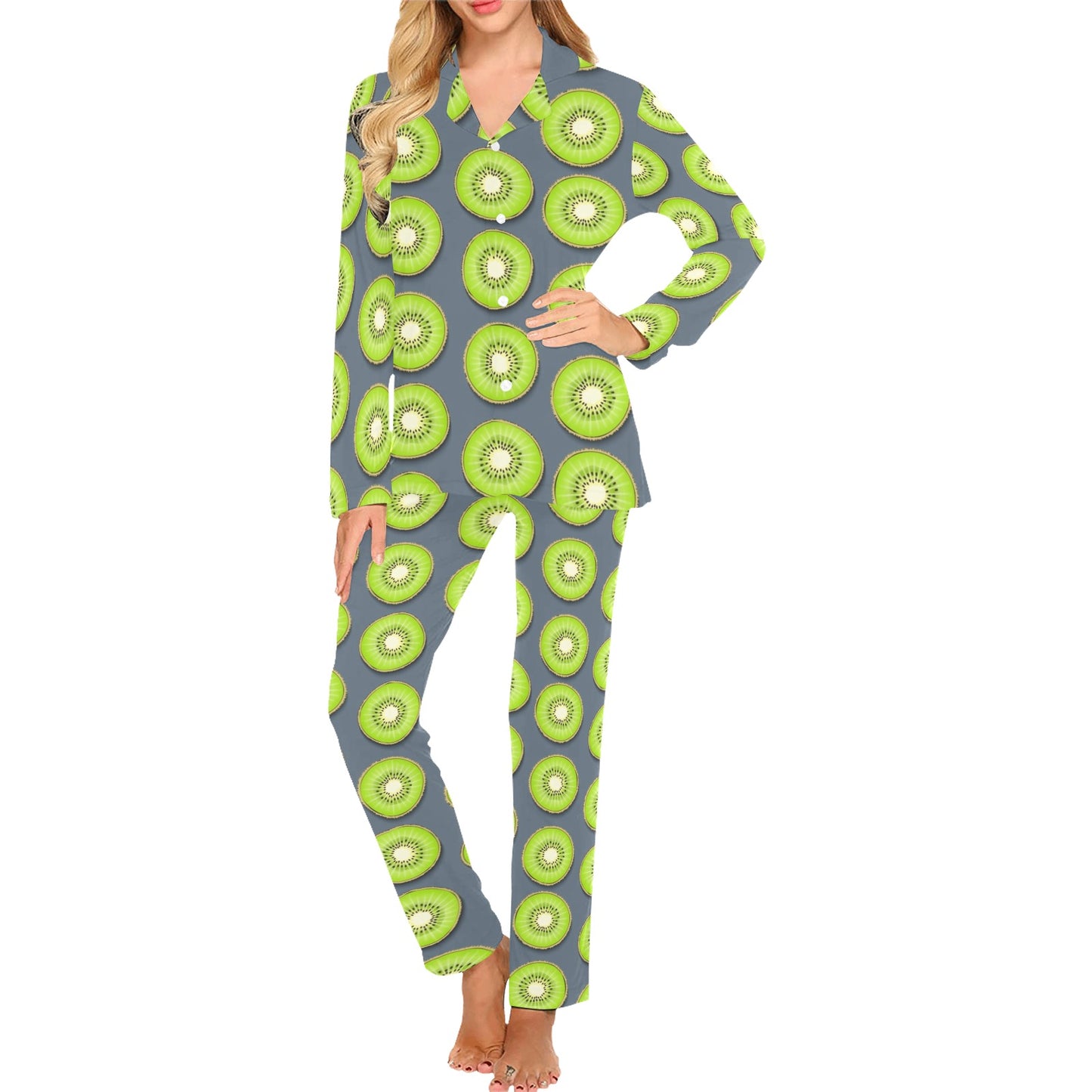 Kiwi Pattern Print Design KW06 Women's Long Pajama Set