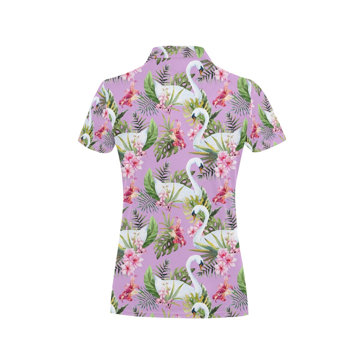 Swan with Flower Pattern Print Design 01 Women's Polo Shirt