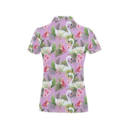 Swan with Flower Pattern Print Design 01 Women's Polo Shirt