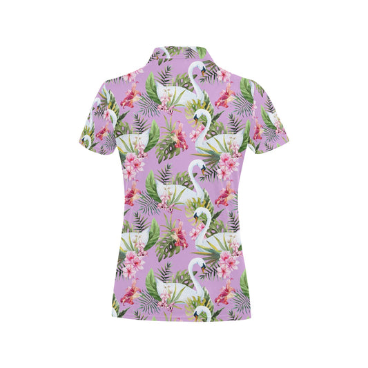 Swan with Flower Pattern Print Design 01 Women's Polo Shirt
