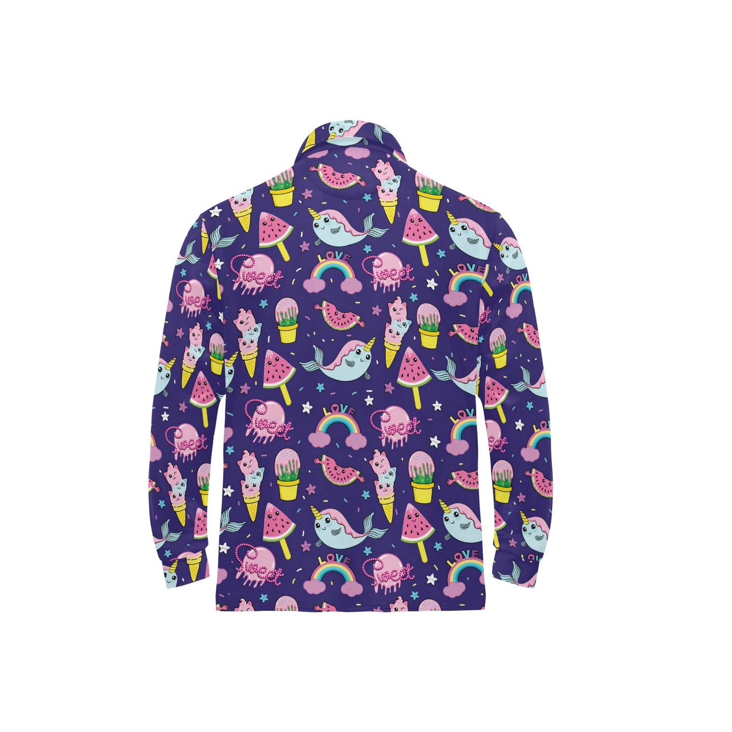 Narwhal Cute Pattern Print Design 02 Long Sleeve Polo Shirt For Men's