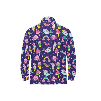 Narwhal Cute Pattern Print Design 02 Long Sleeve Polo Shirt For Men's