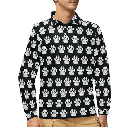 Paw Pattern Print Design A02 Long Sleeve Polo Shirt For Men's