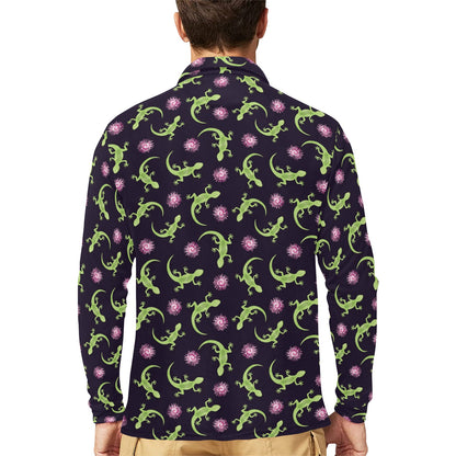lizard Print Design LKS402 Long Sleeve Polo Shirt For Men's