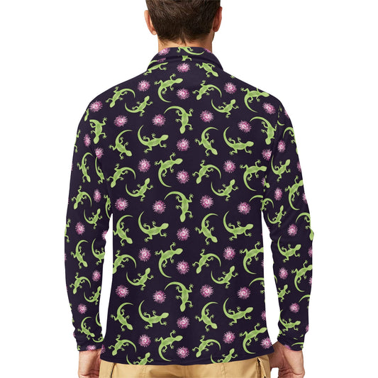 lizard Print Design LKS402 Long Sleeve Polo Shirt For Men's