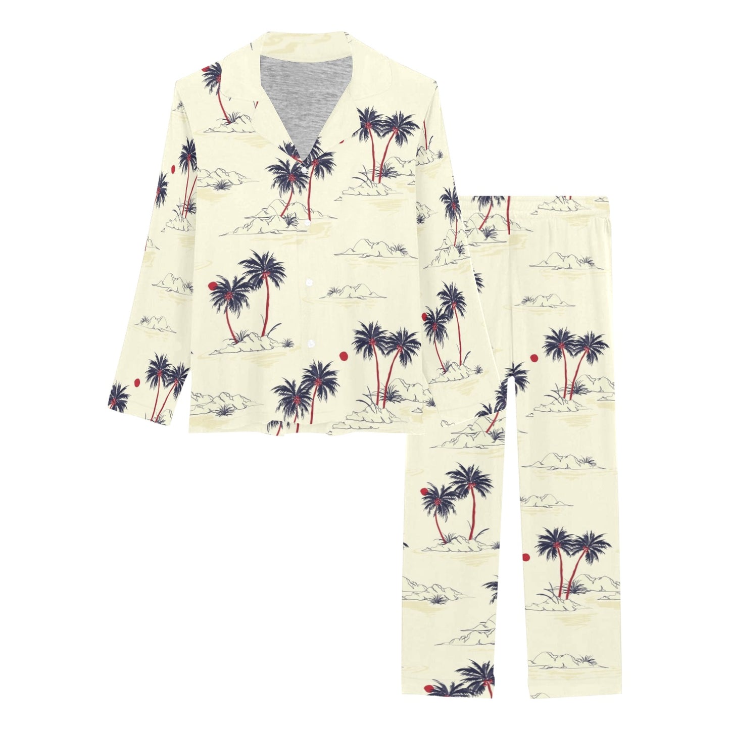 Palm Tree Pattern Print Design PT08 Women's Long Pajama Set