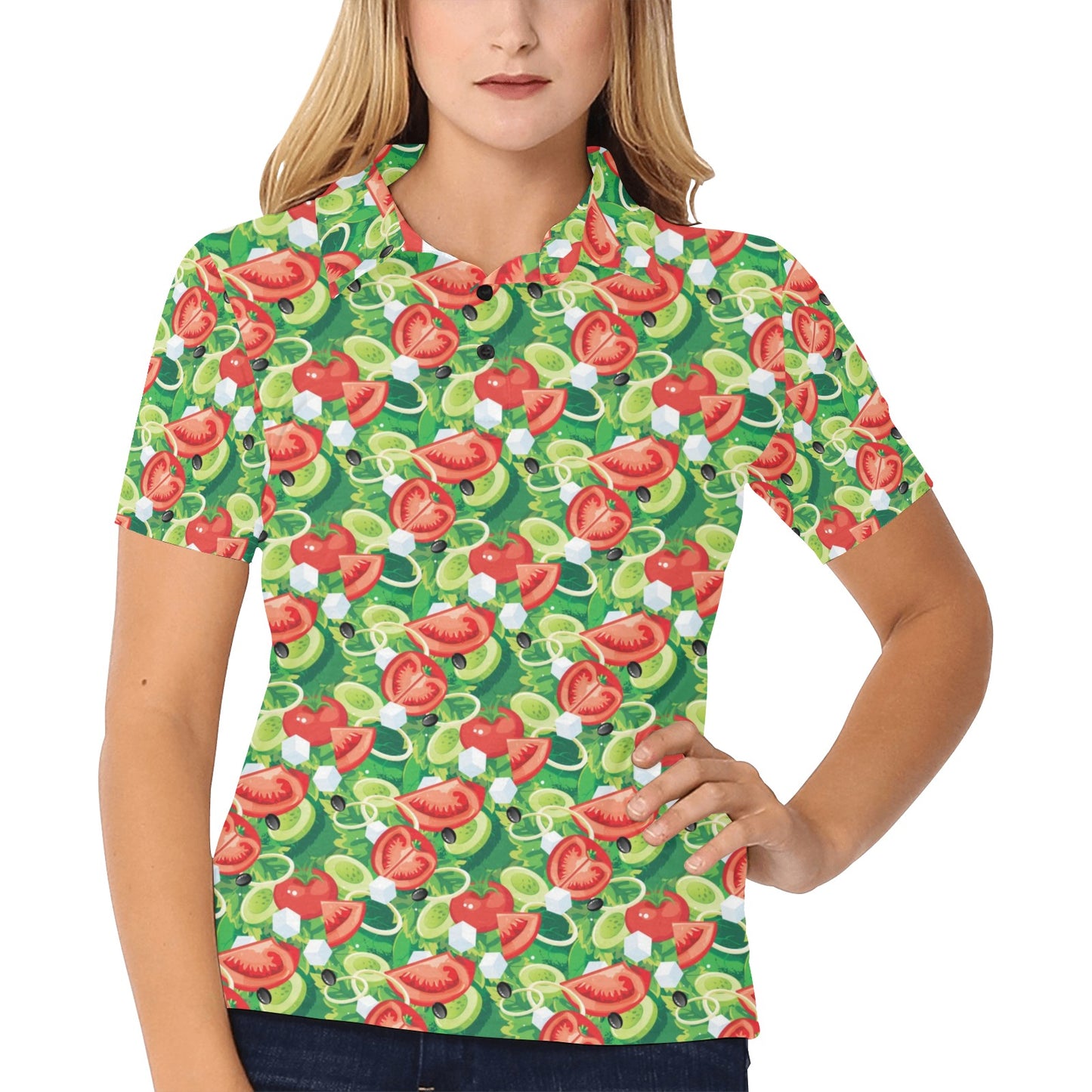 Vegan Salad Themed Design Print Women's Polo Shirt