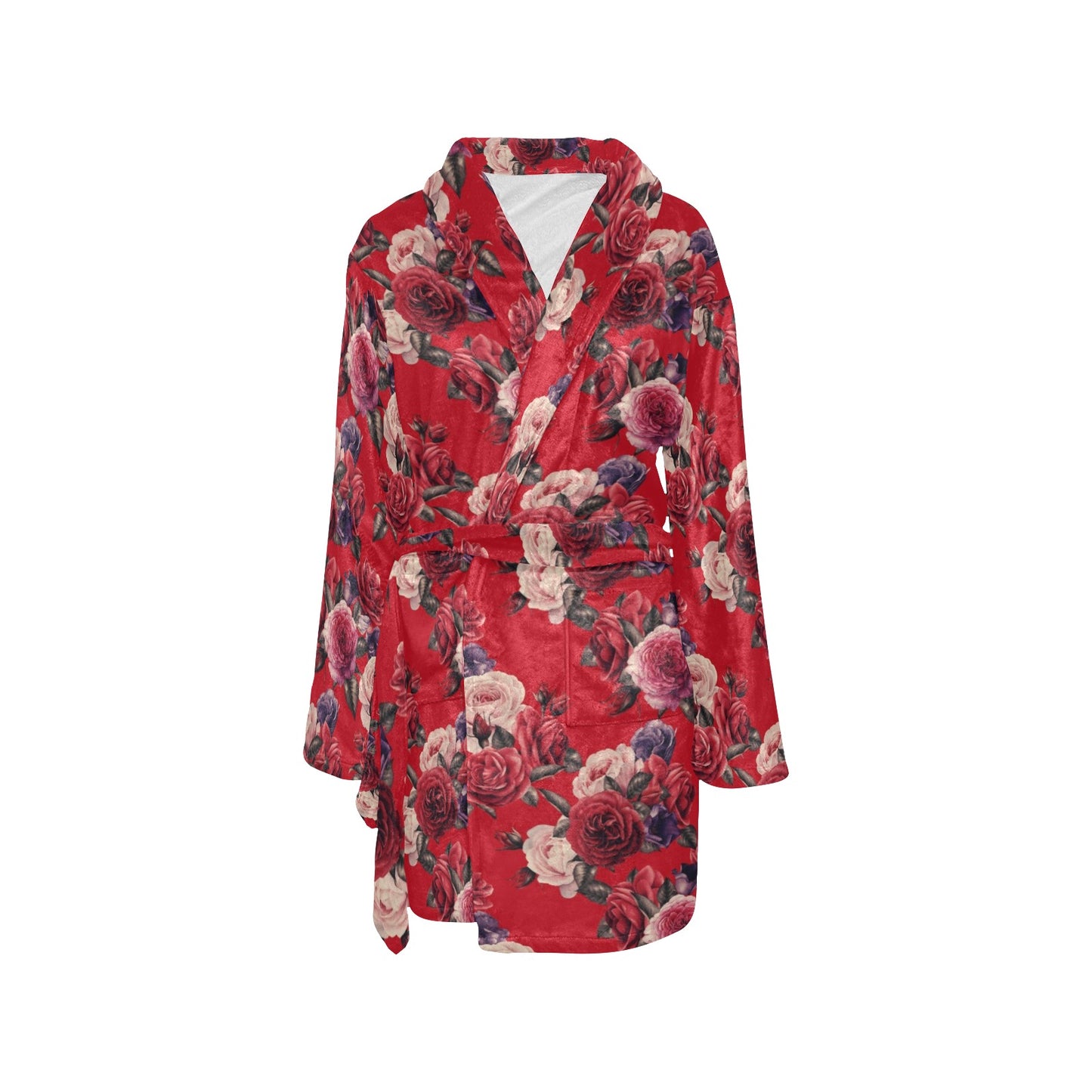 Rose Red Pattern Print Design RO07 Women's Fleece Robe