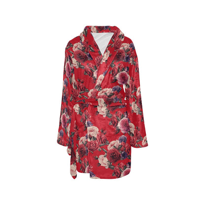 Rose Red Pattern Print Design RO07 Women's Fleece Robe