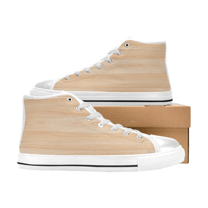 Wood Texture Print Design LKS302 Men's High Top Canvas Shoes