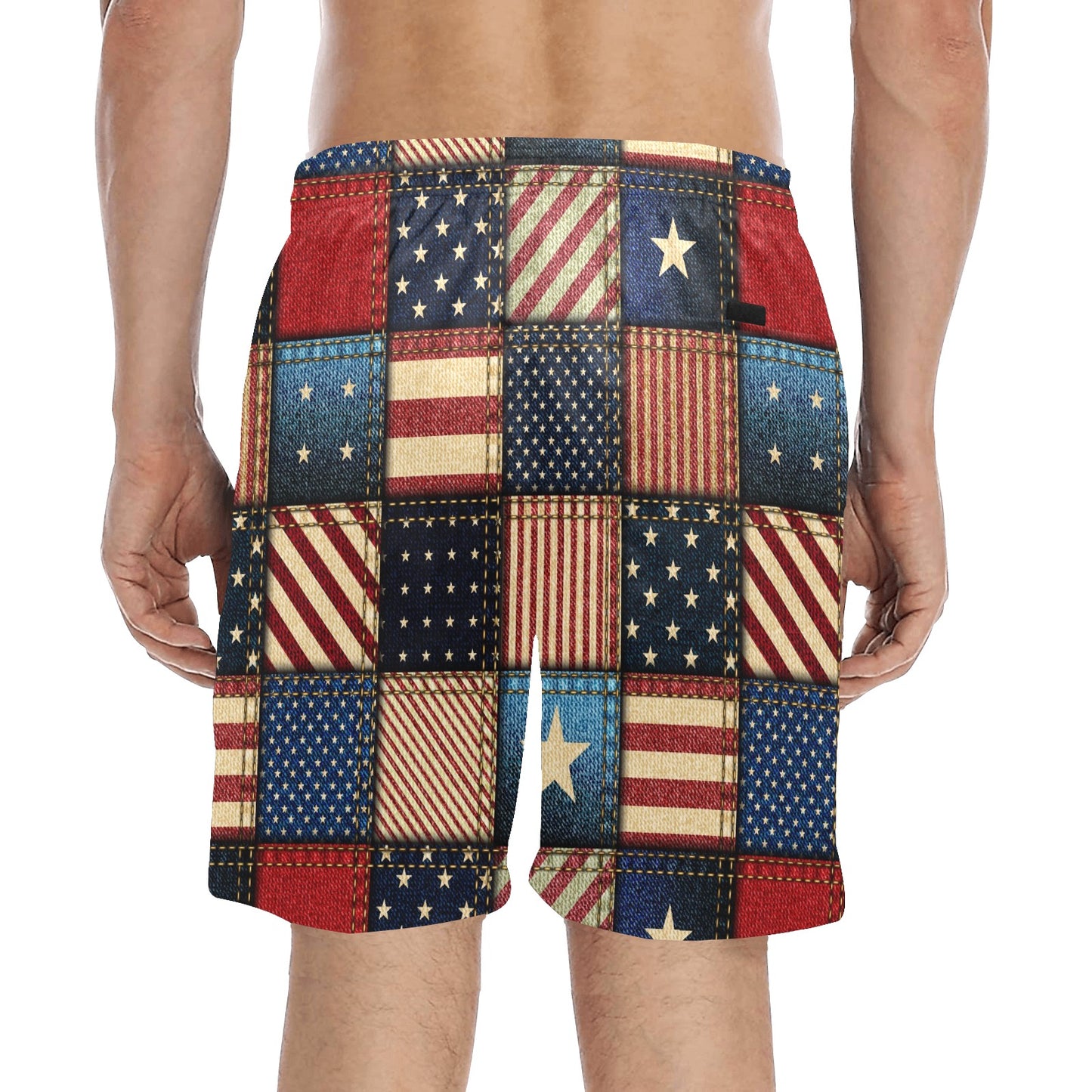 American flag Patchwork Design Men's Swim Trunks Beach Shorts