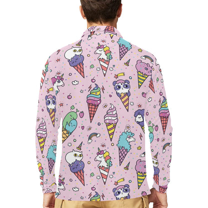 Ice Cream Pattern Print Design IC05 Long Sleeve Polo Shirt For Men's
