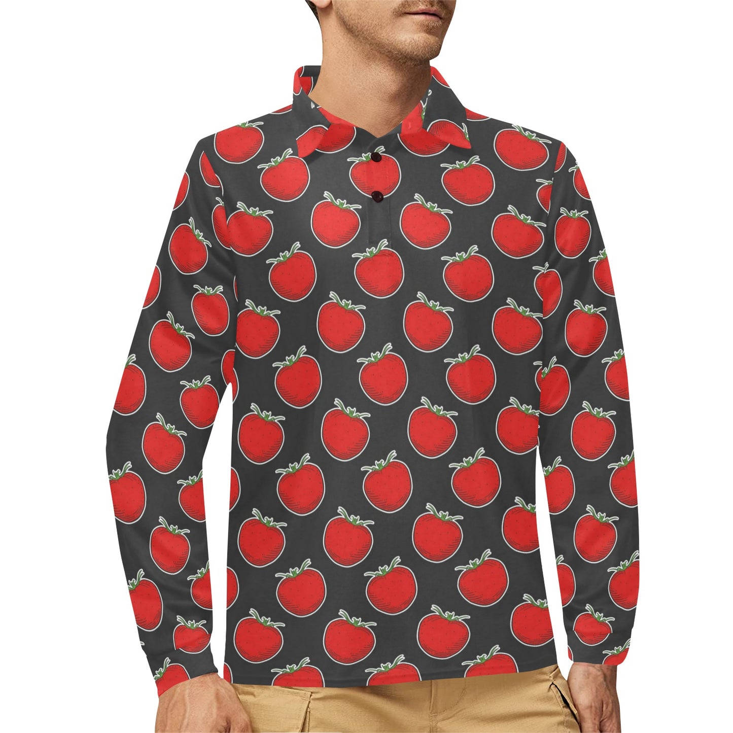 Tomato Print Design LKS306 Long Sleeve Polo Shirt For Men's