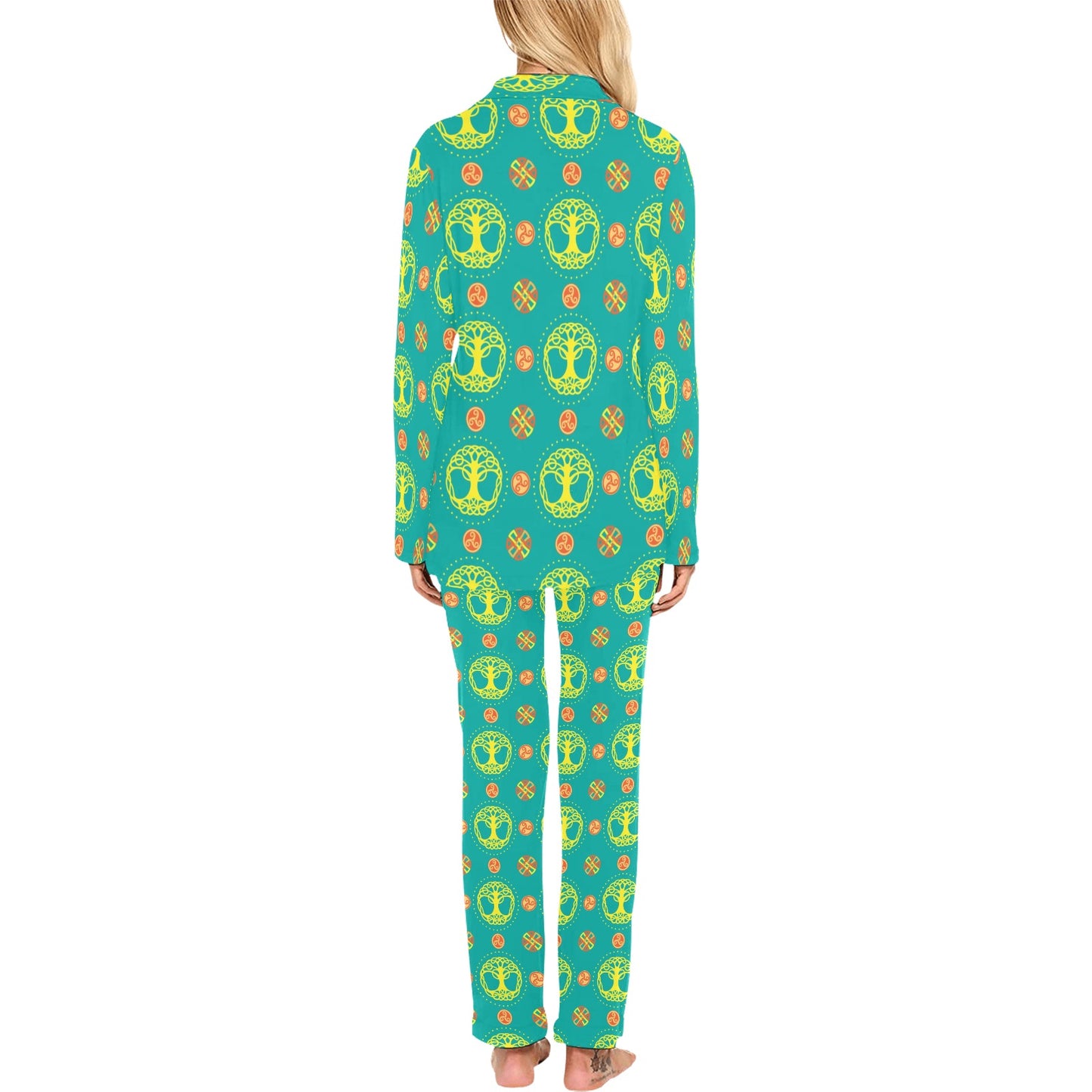 Celtic Tree of Life Print Pattern Women's Long Pajama Set