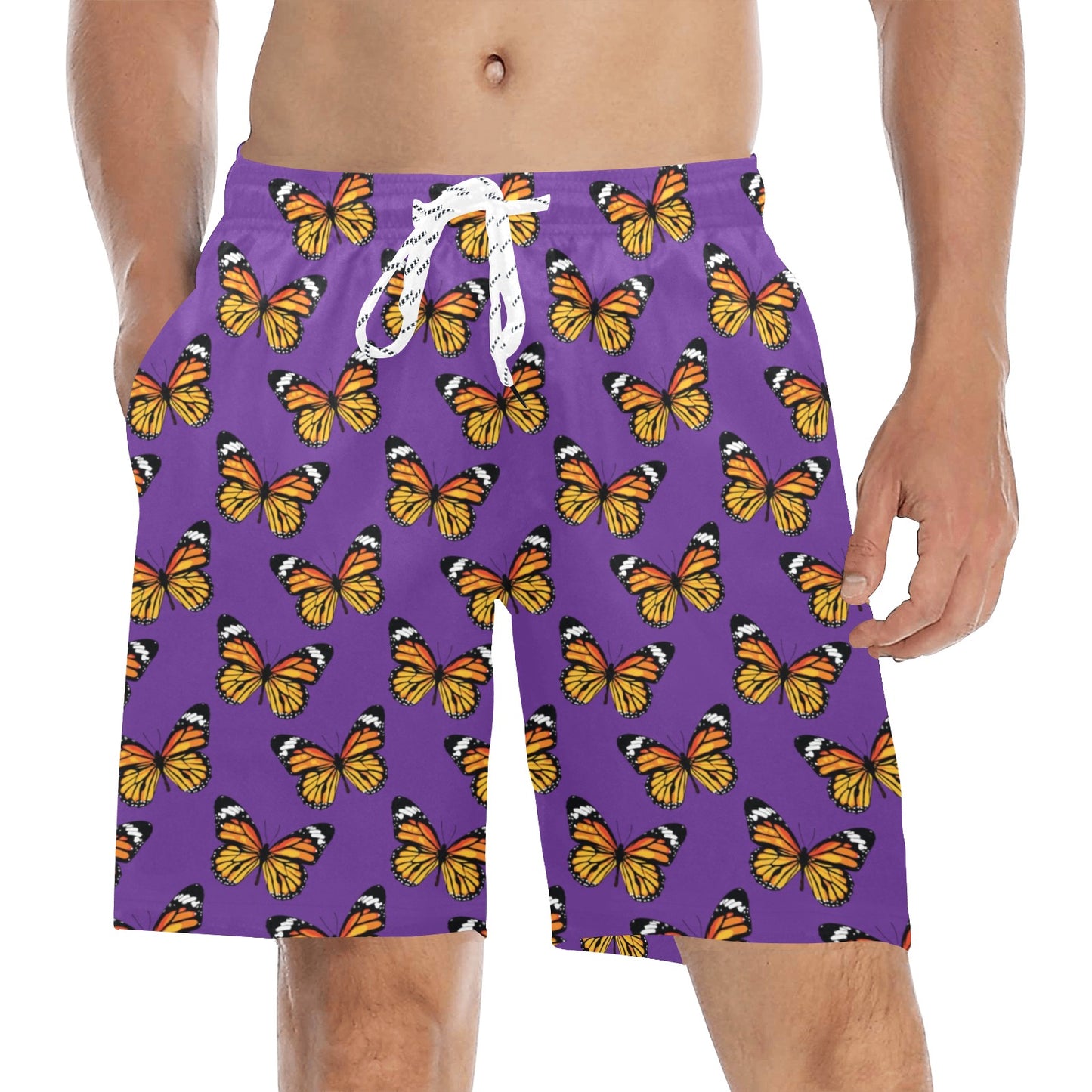Monarch Butterfly Purple Print Pattern Men's Swim Trunks Beach Shorts