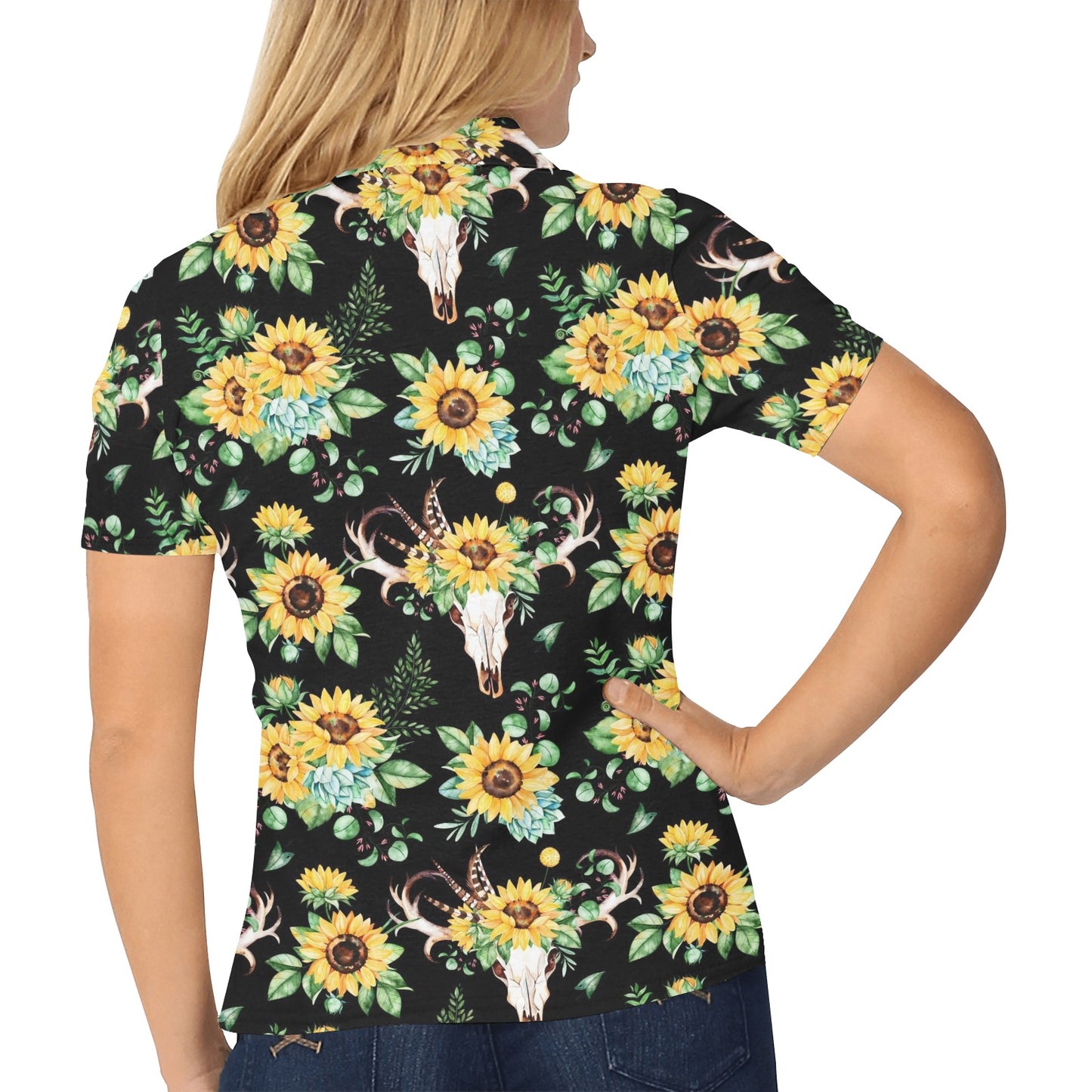 Sunflower Pattern Print Design SF08 Women's Polo Shirt