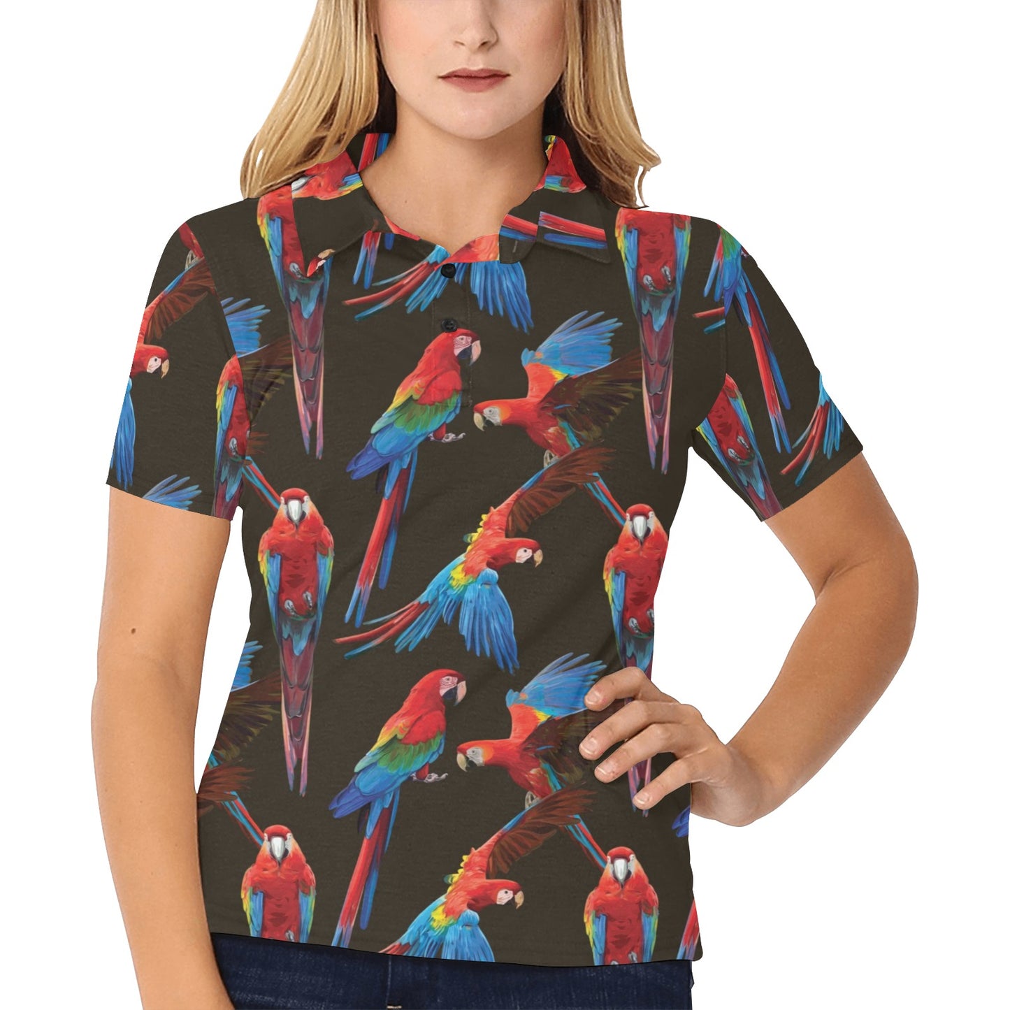 Macaw Pattern Print Design 04 Women's Polo Shirt