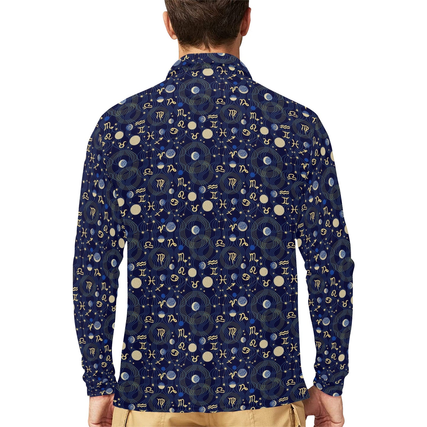 ZodiacThemed Design Print Long Sleeve Polo Shirt For Men's