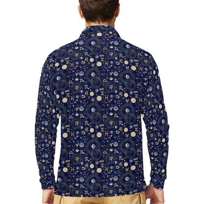 ZodiacThemed Design Print Long Sleeve Polo Shirt For Men's