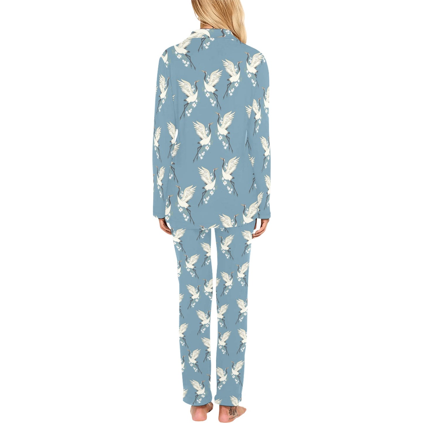 Crane Pattern Print Design 05 Women's Long Pajama Set