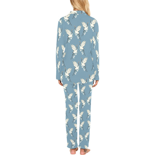 Crane Pattern Print Design 05 Women's Long Pajama Set