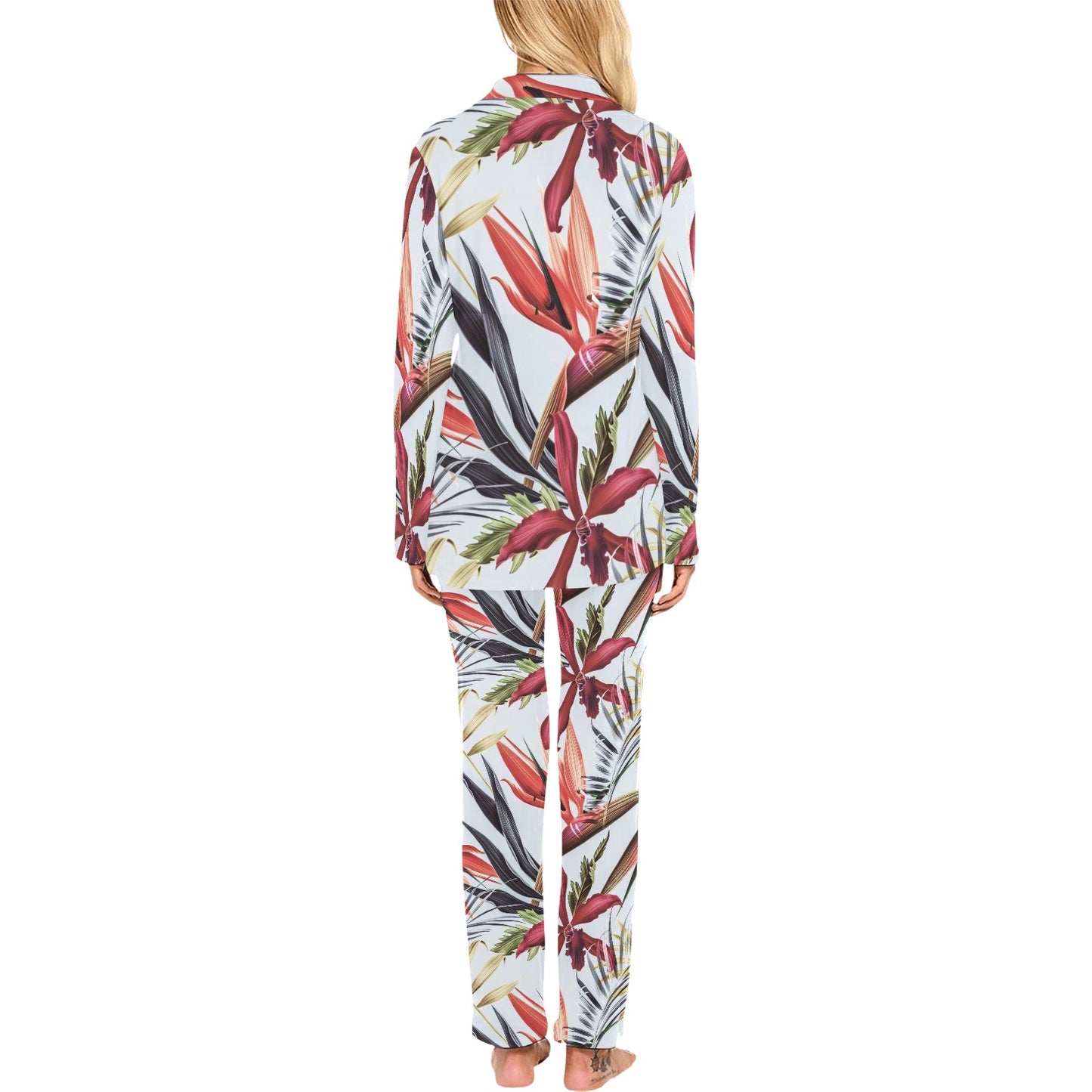 Tropical Flower Pattern Print Design TF021 Women's Long Pajama Set