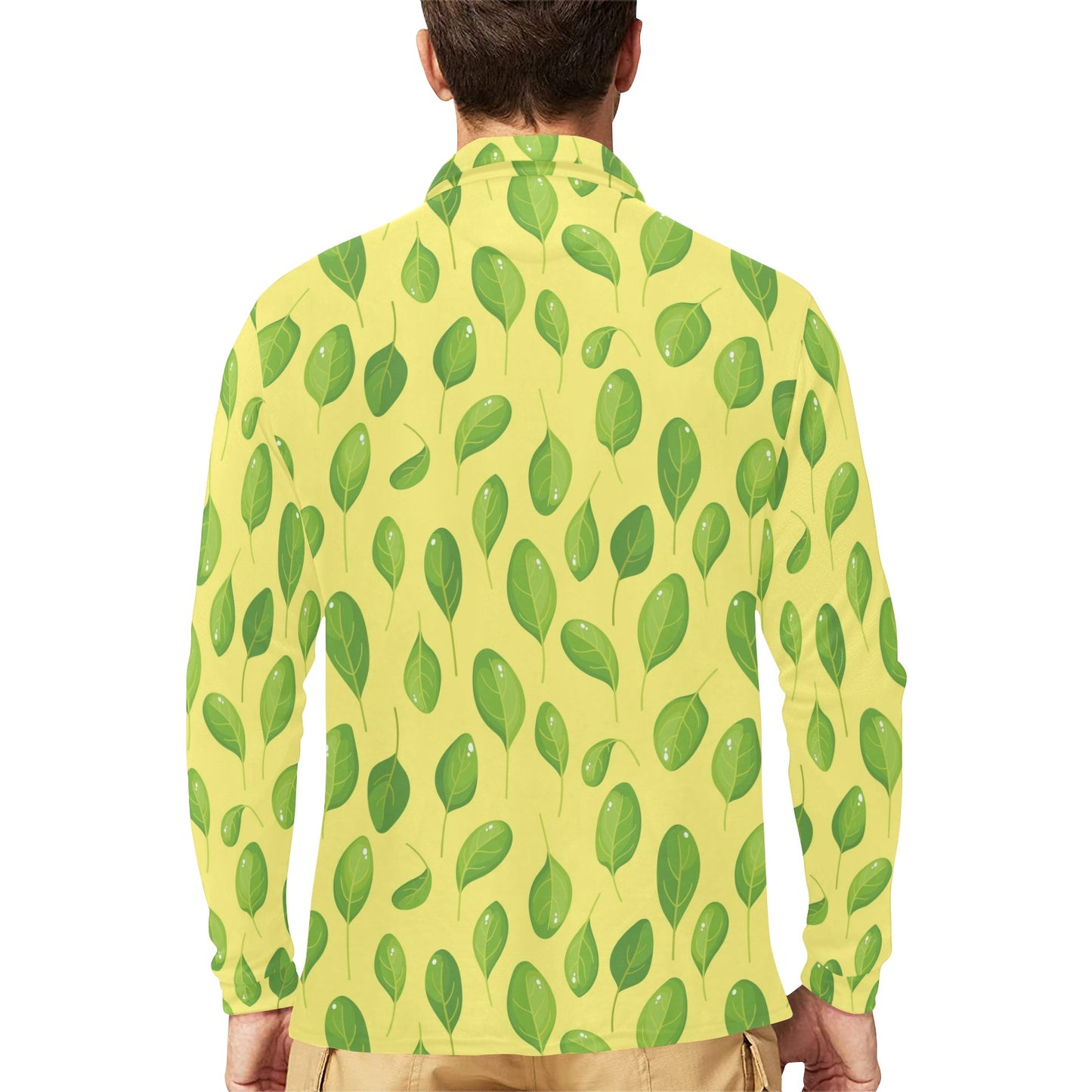Spinach Print Design LKS302 Long Sleeve Polo Shirt For Men's