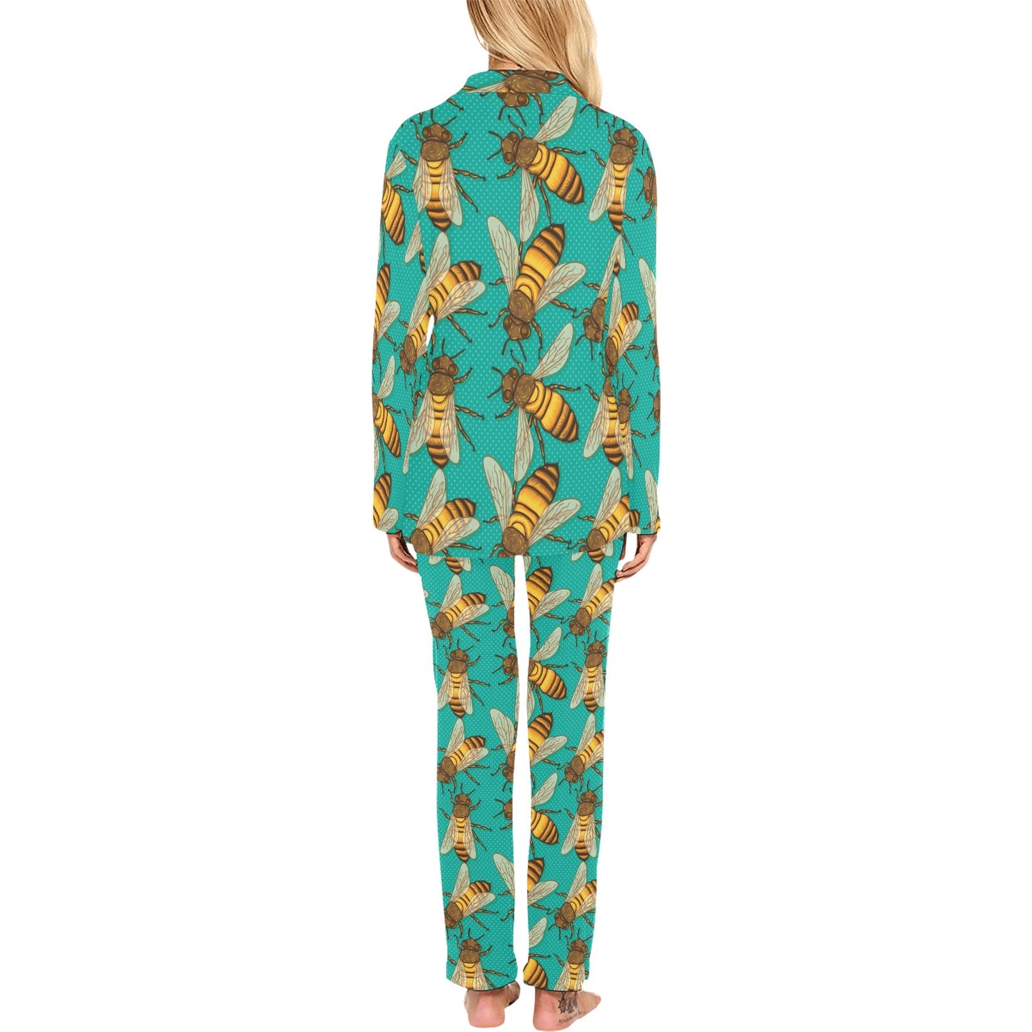 Bee Pattern Print Design BEE04 Women's Long Pajama Set