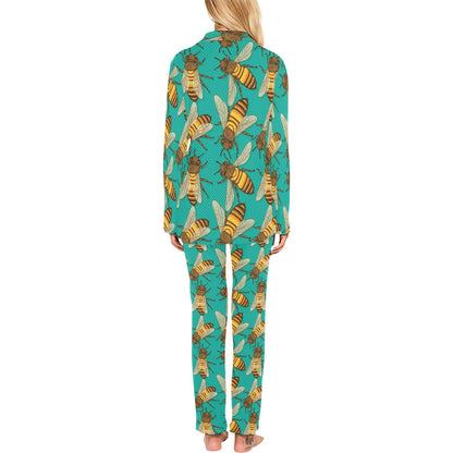 Bee Pattern Print Design BEE04 Women's Long Pajama Set