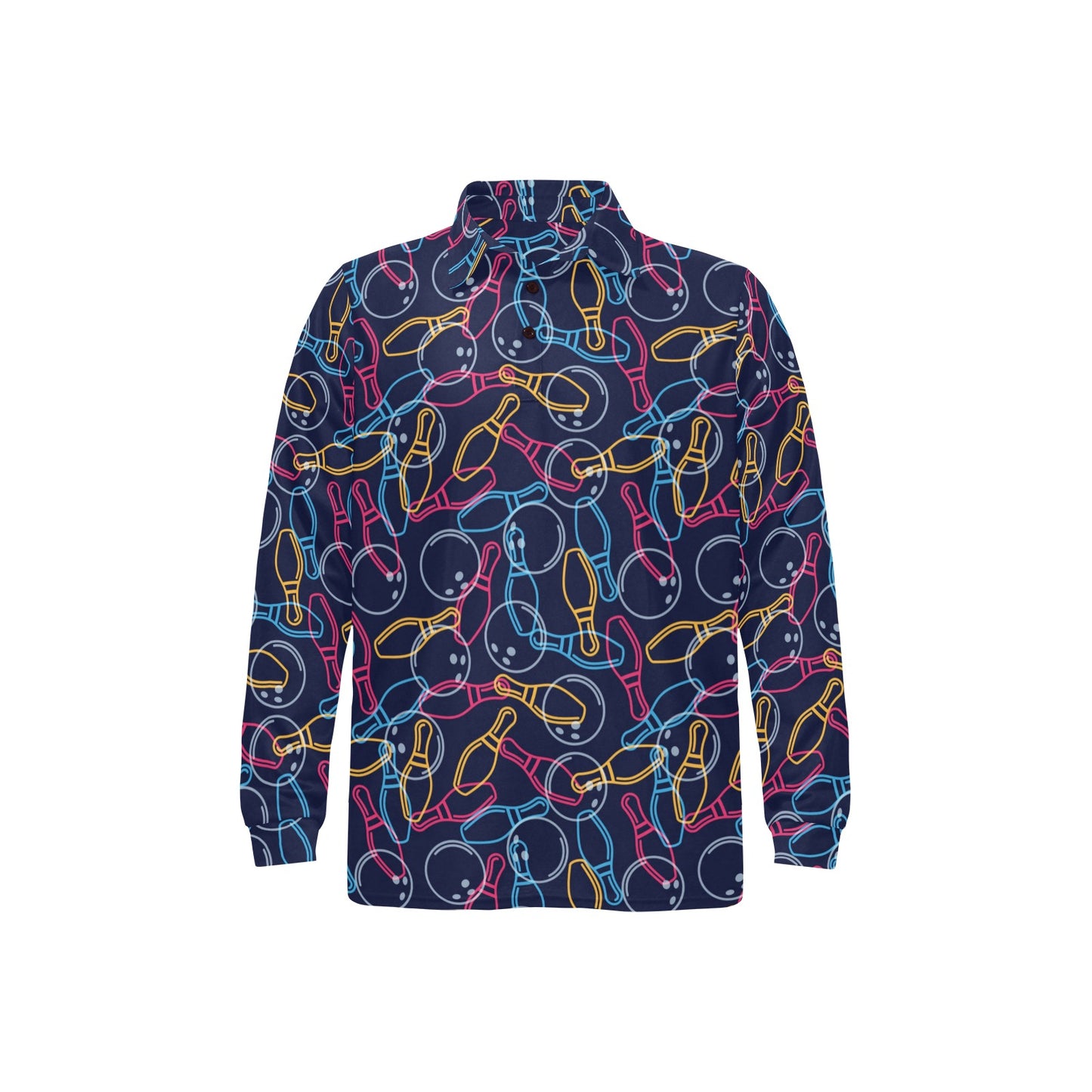 Bowling Pattern Print Design 07 Long Sleeve Polo Shirt For Men's
