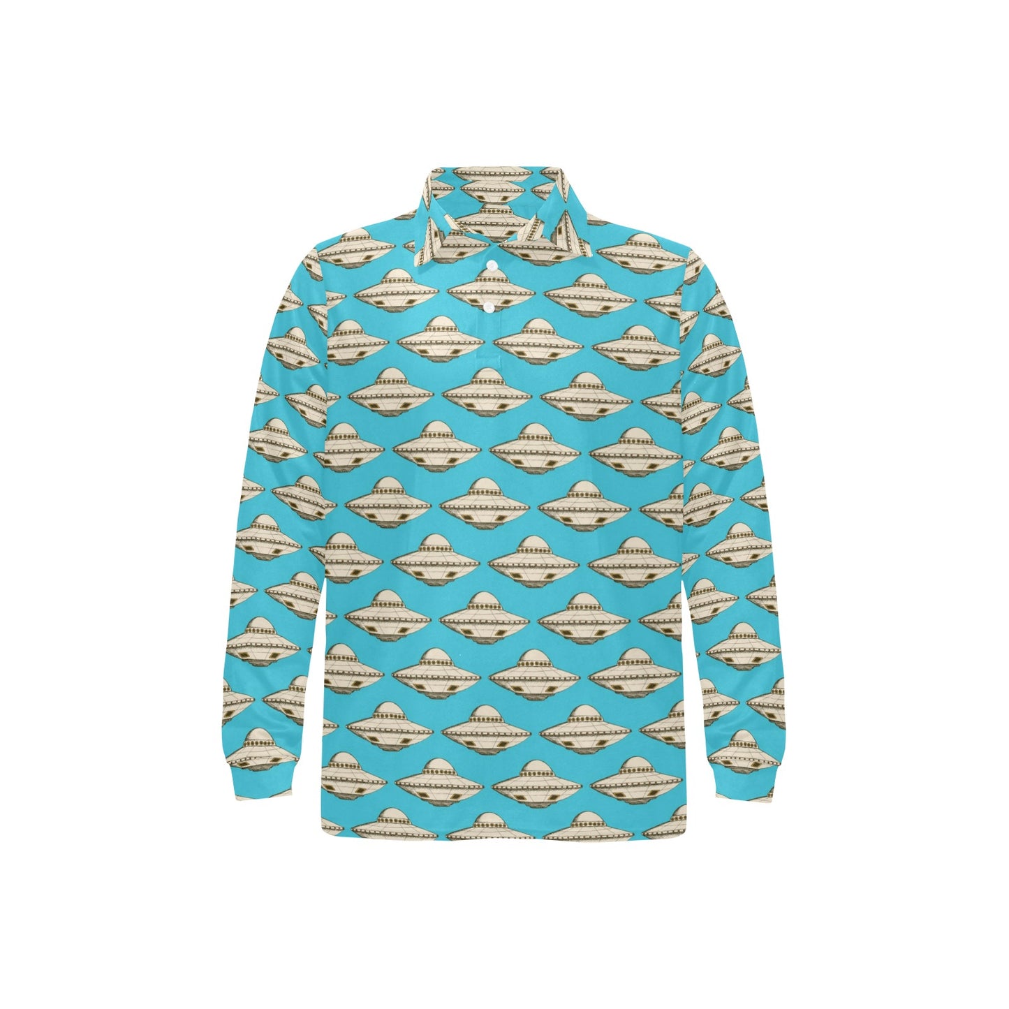 UFO Print Design LKS301 Long Sleeve Polo Shirt For Men's