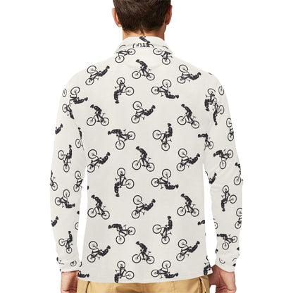 Mountain bike Pattern Print Design 01 Long Sleeve Polo Shirt For Men's