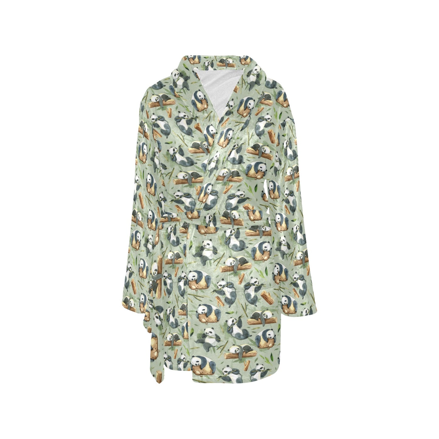 Panda Bear Design Bamboo Print Women's Fleece Robe