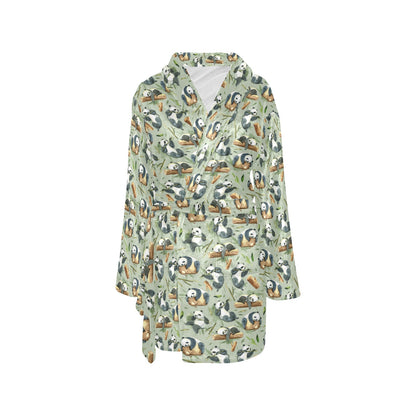 Panda Bear Design Bamboo Print Women's Fleece Robe