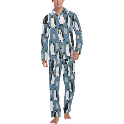 Penguin Pattern Print Design A03 Men's Long Pajama Set