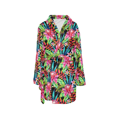 Heliconia Pattern Print Design HL02 Women's Fleece Robe