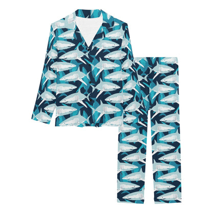 Shark Design Print Women's Long Pajama Set