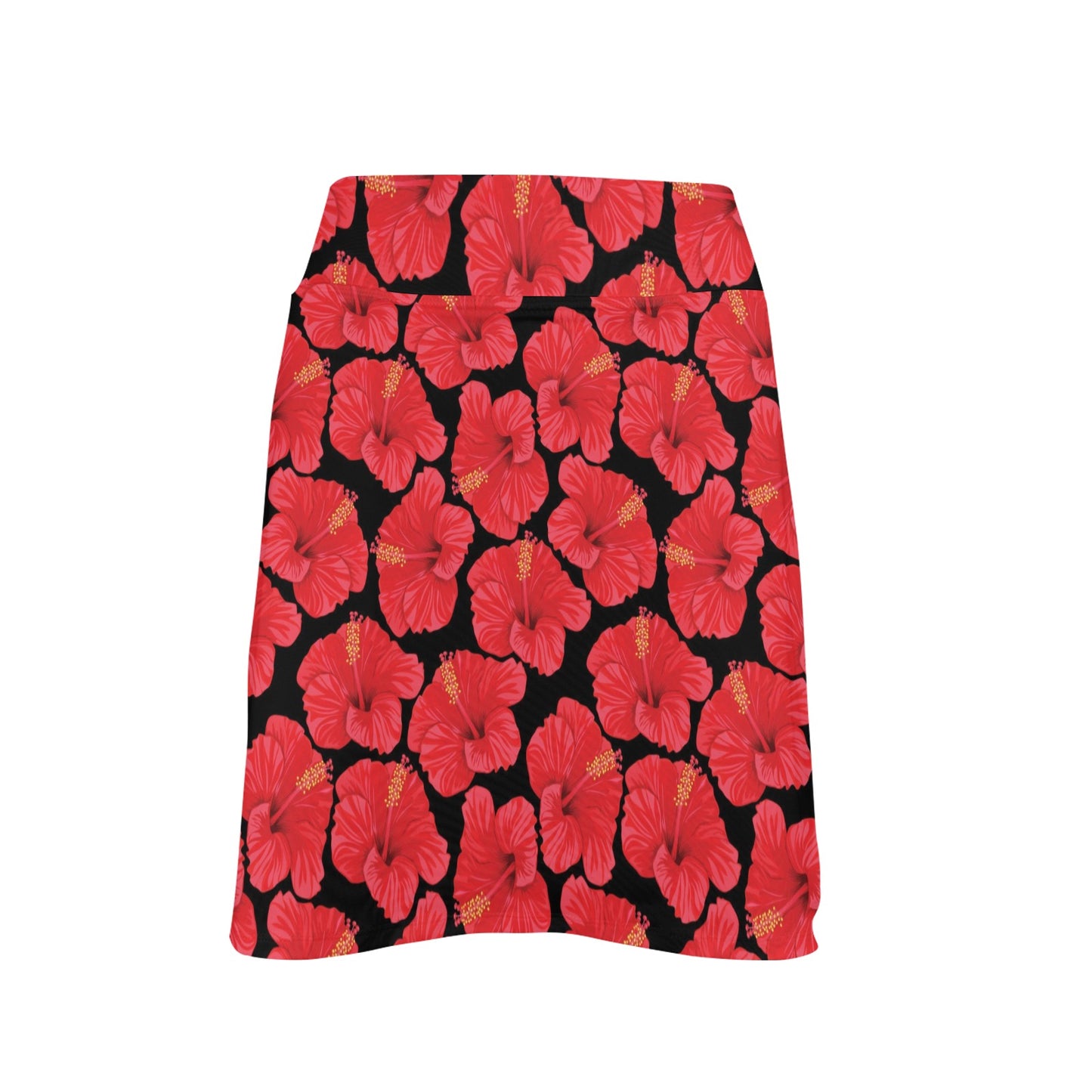 Hibiscus Red Pattern Print Design LKS306 Women's Golf Skirt with Pocket