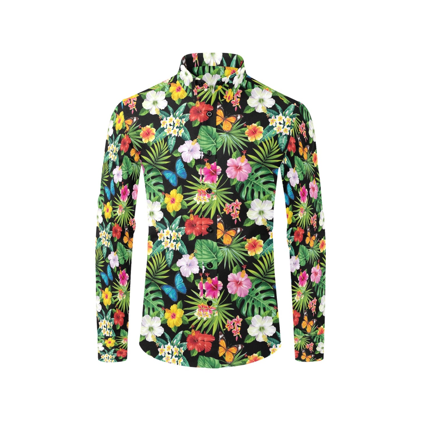 Hibiscus With Butterfly Print Design LKS305 Men's Long Sleeve Dress Shirt