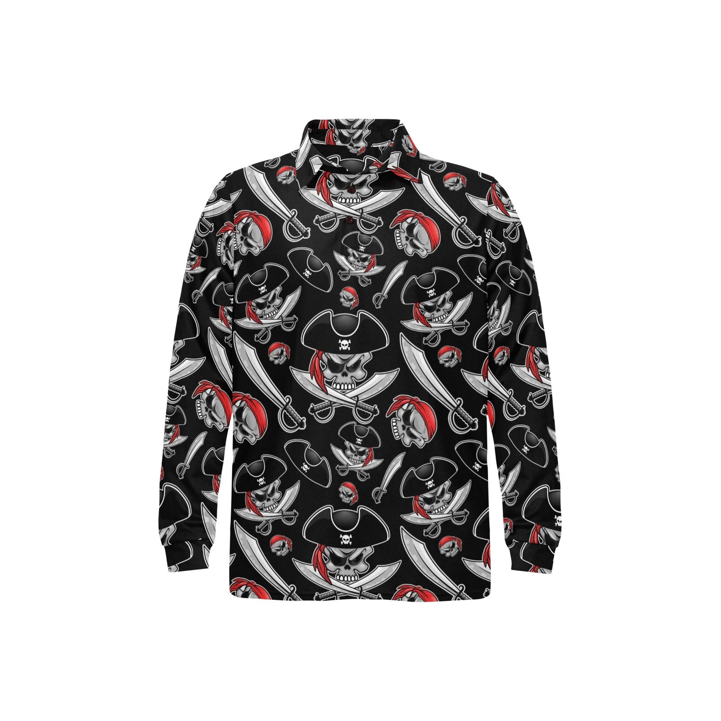 Pirate Pattern Print Design A05 Long Sleeve Polo Shirt For Men's