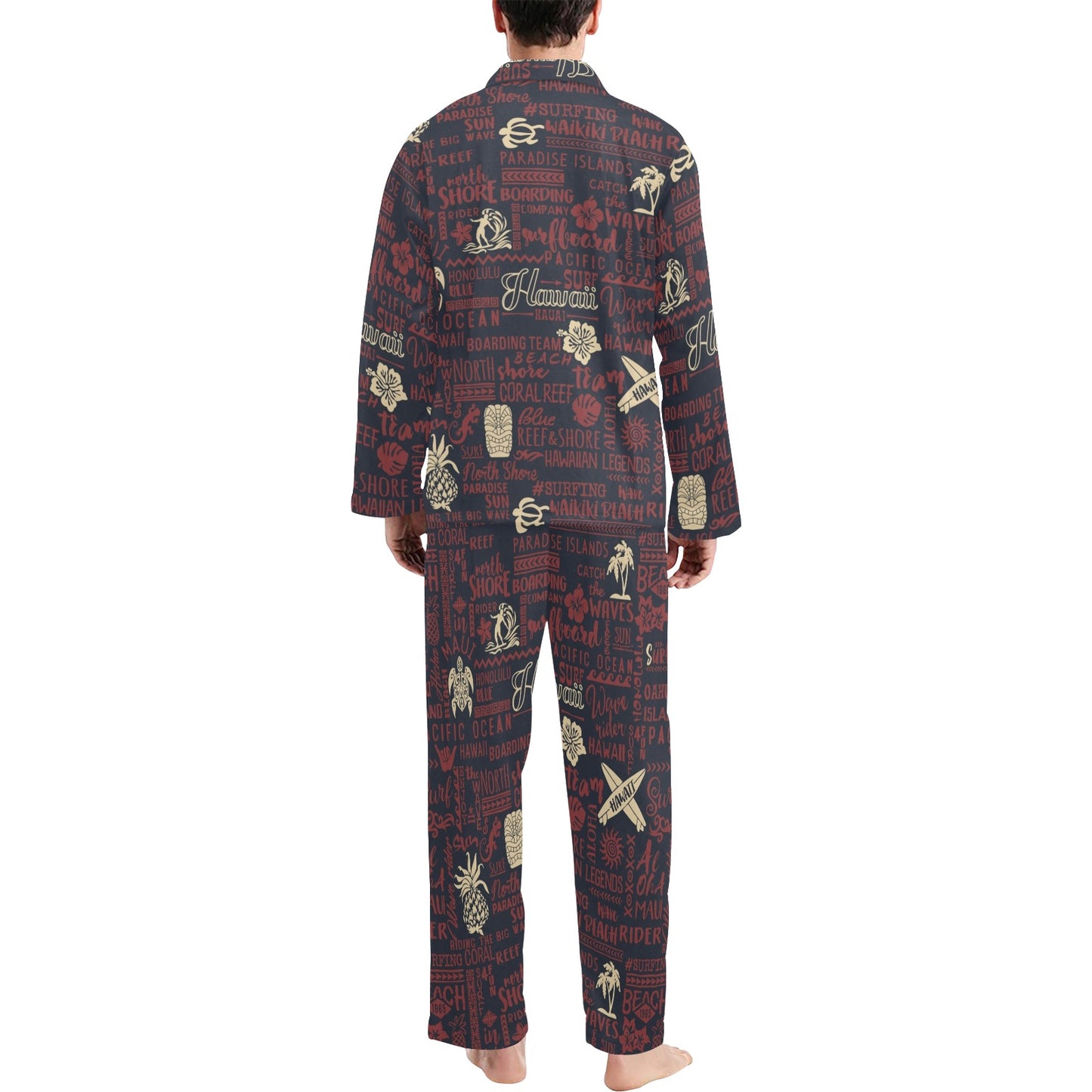 Hawaiian Themed Pattern Print Design H017 Men's Long Pajama Set