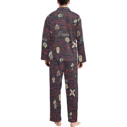 Hawaiian Themed Pattern Print Design H017 Men's Long Pajama Set